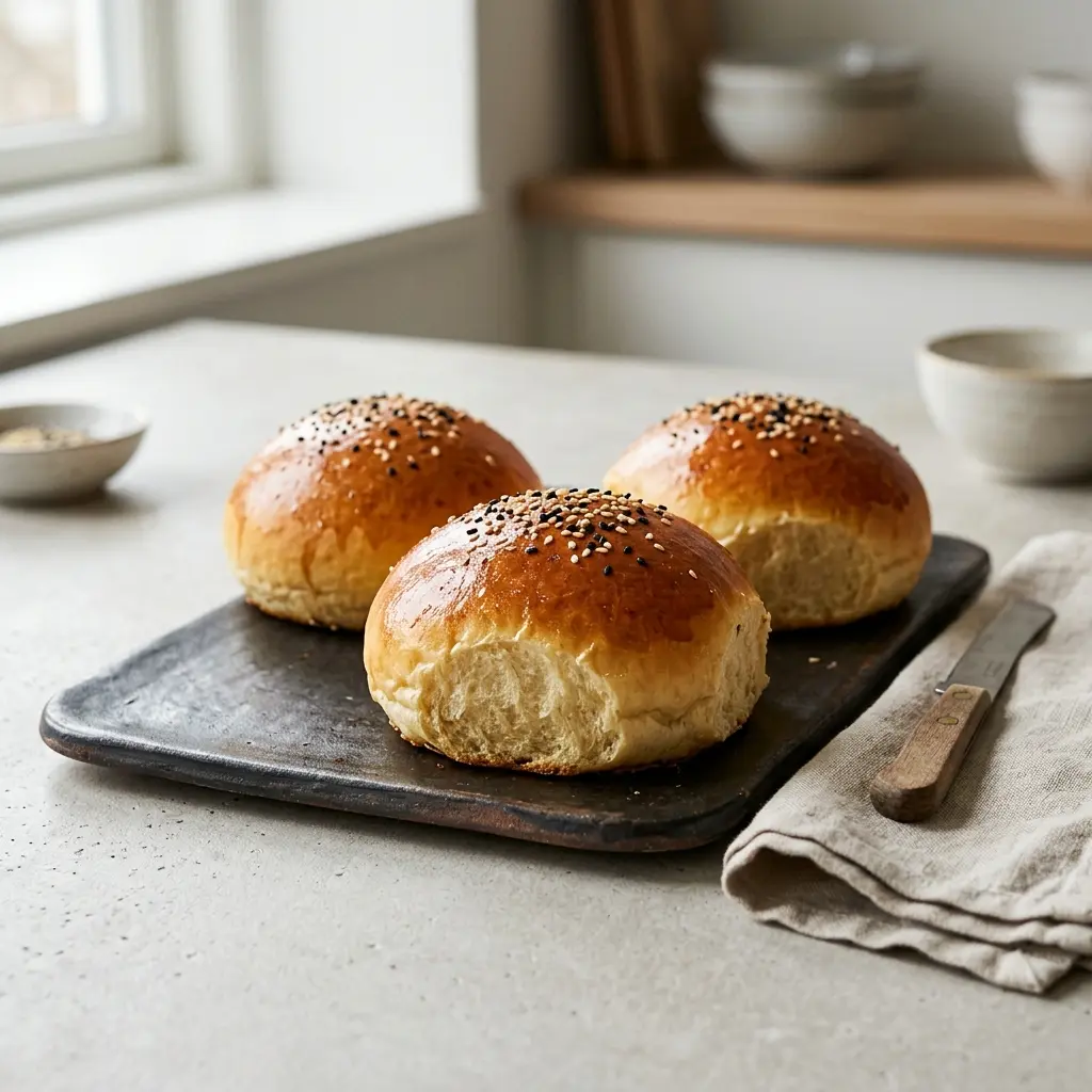 Fotografie hotového chleba nebo pečiva: Brioche burgerové housky