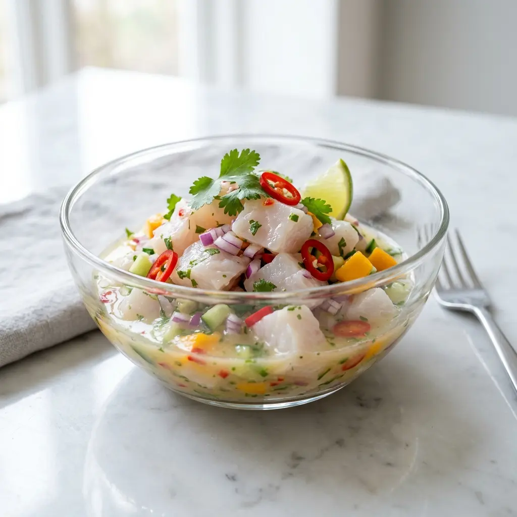 Fotografie hotového jídla: Ceviche z tresky