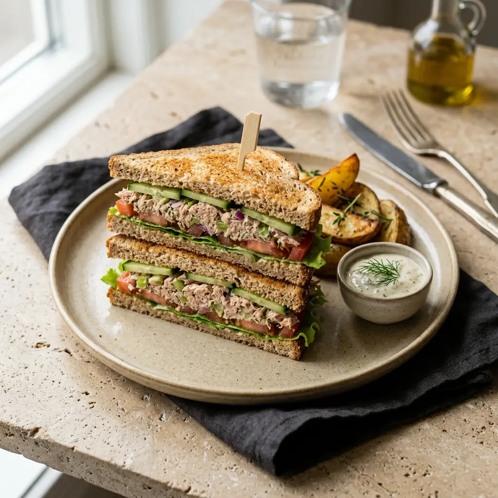 Fotografie hotového jídla: Club sandwich s tuňákem