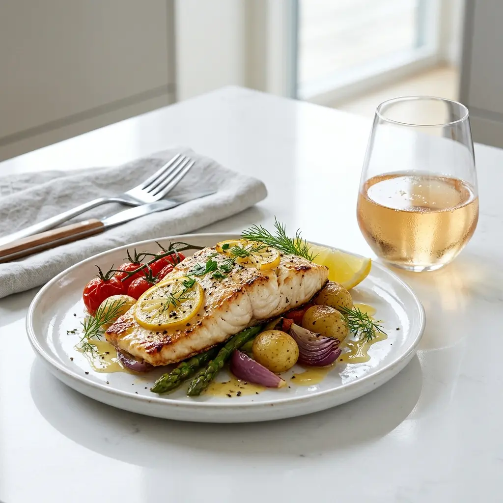 Fotografie hotového jídla: Halibut v troubě