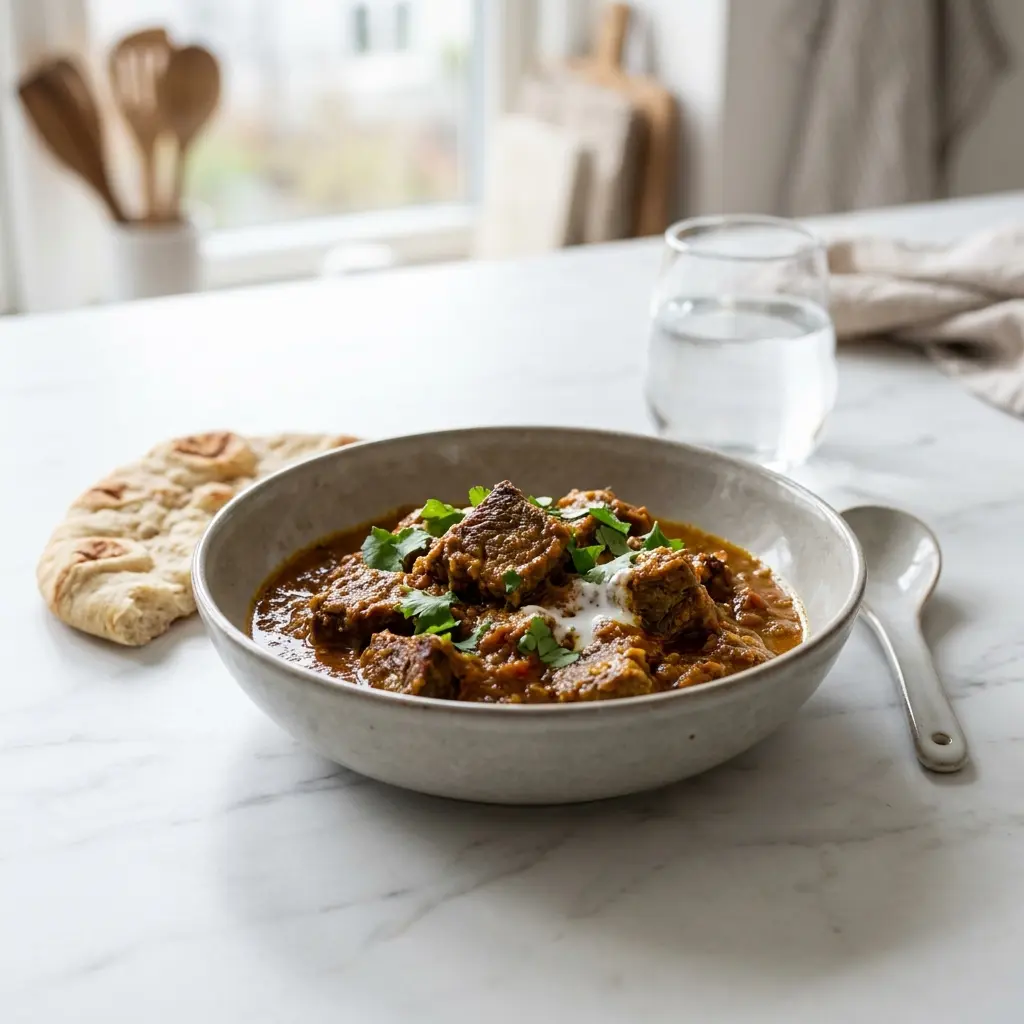 Fotografie hotového jídla: Indické hovězí ragú