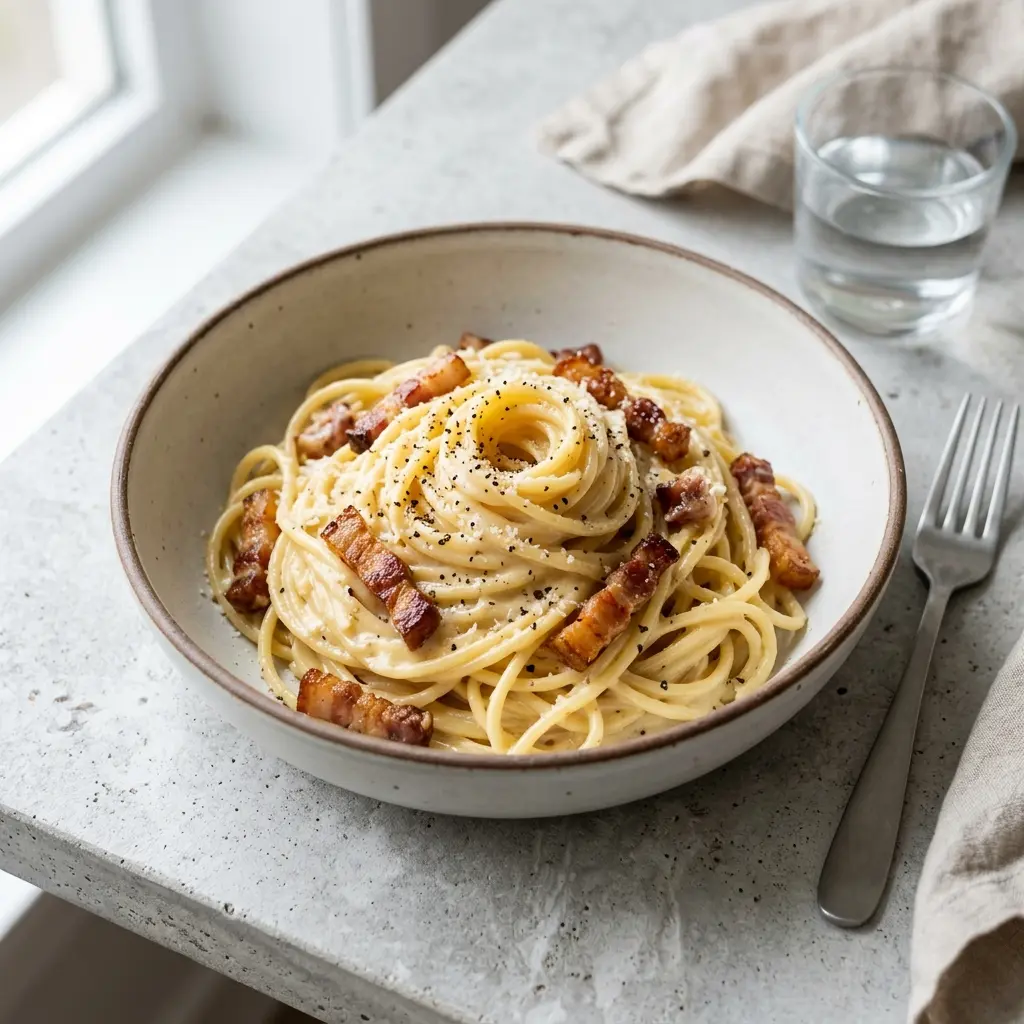Fotografie hotového jídla: Klasická carbonara