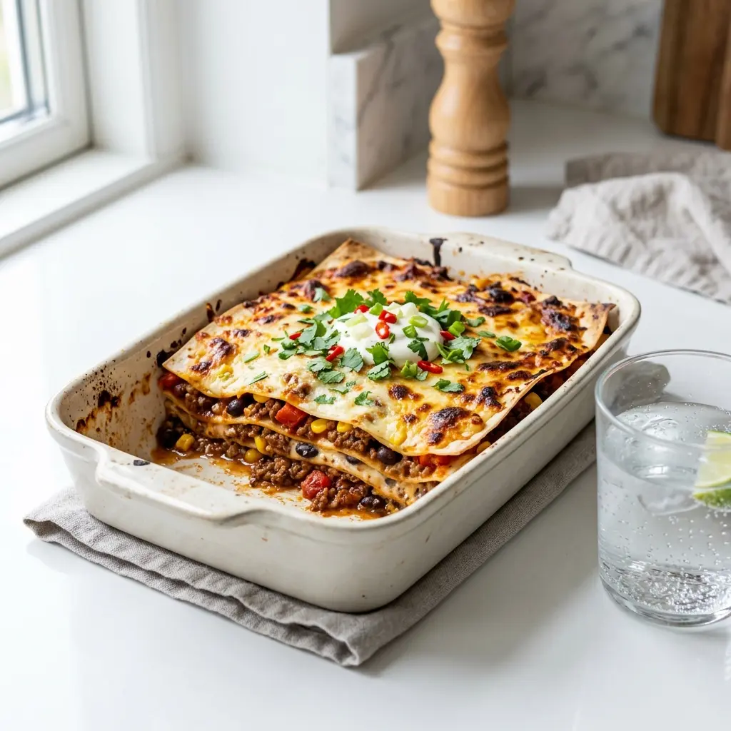 Fotografie hotového jídla: Mexické lasagne