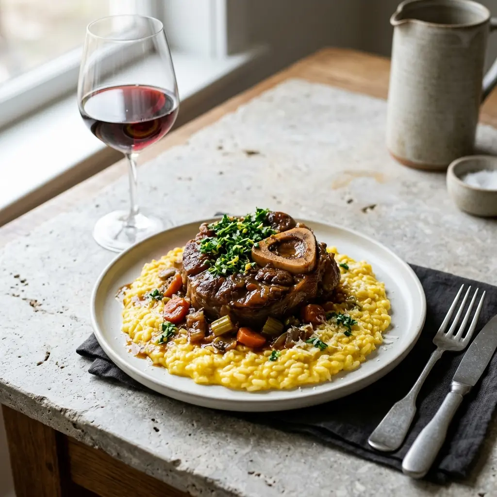 Fotografie hotového jídla: Osso buco s rizotem