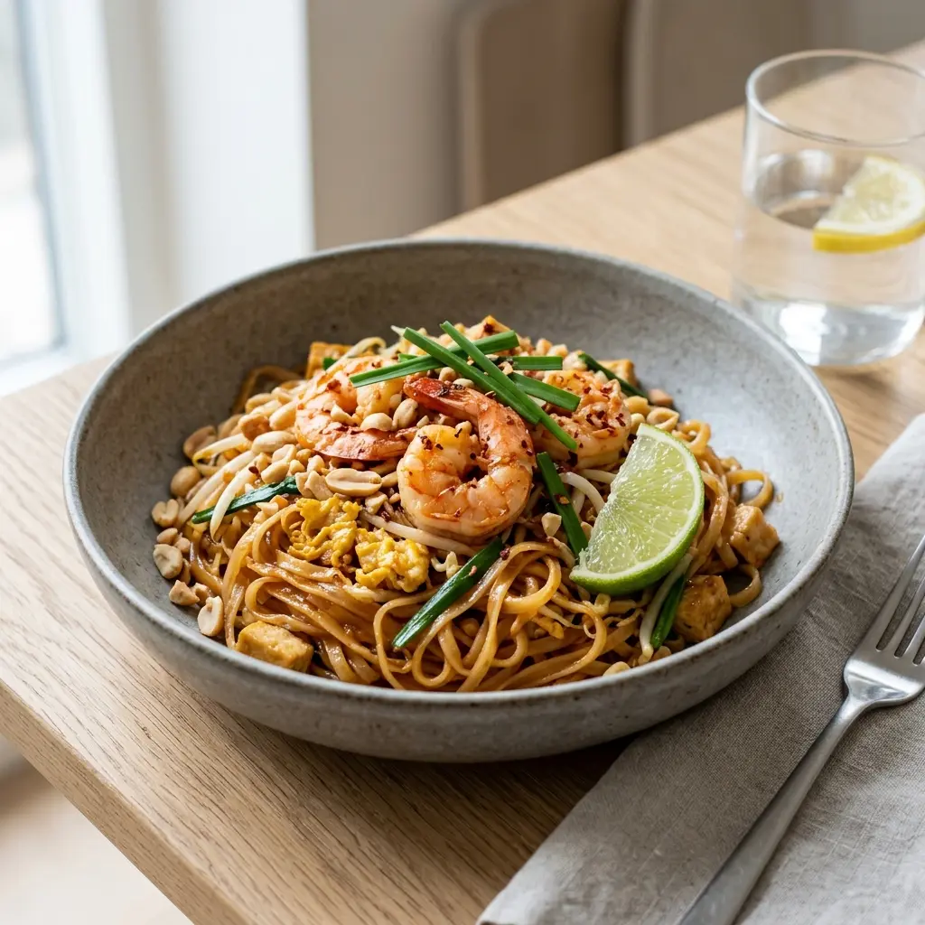 Fotografie hotového jídla: Pad Thai s krevetami