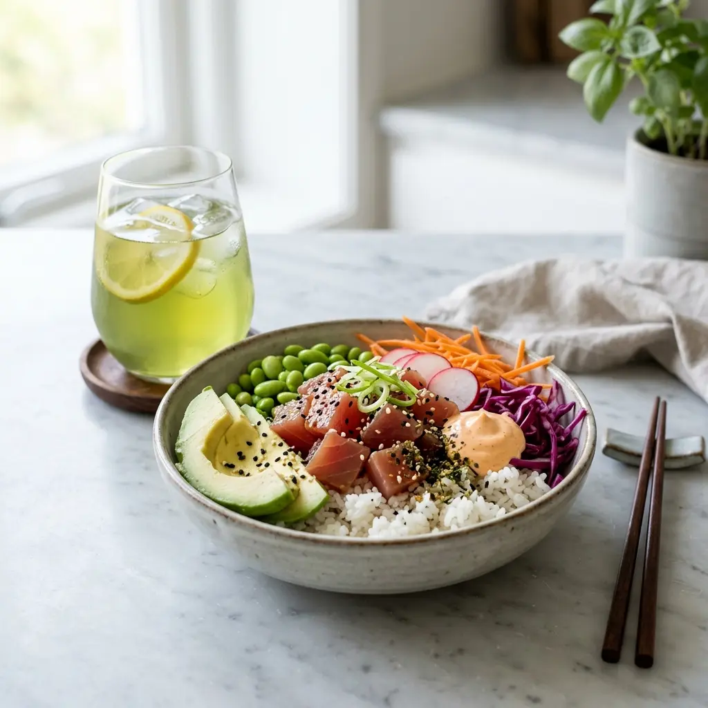 Fotografie hotového jídla: Poke bowl s tuňákem