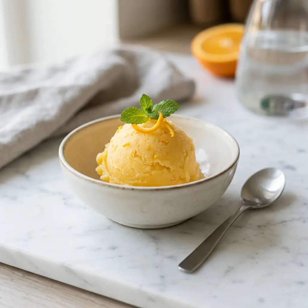 Fotografie hotového dezertu: Pomerančový sorbet