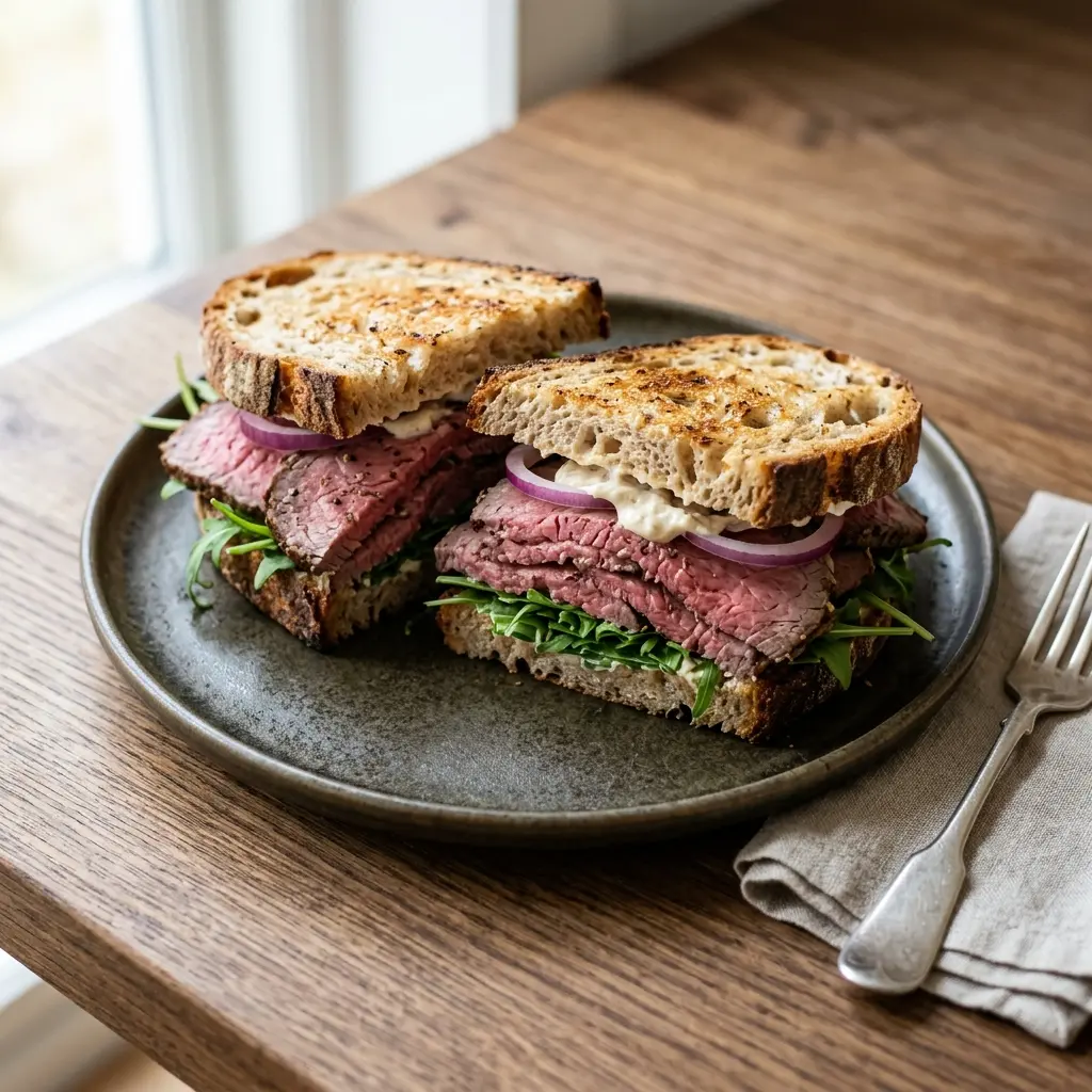 Fotografie hotového jídla: Roastbeef sendvič