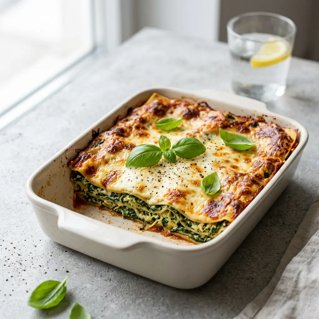 Fotografie hotového dezertu: Špenátové lasagne
