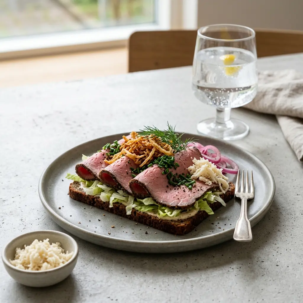 Fotografie hotového jídla: Studený roastbeef k obědu
