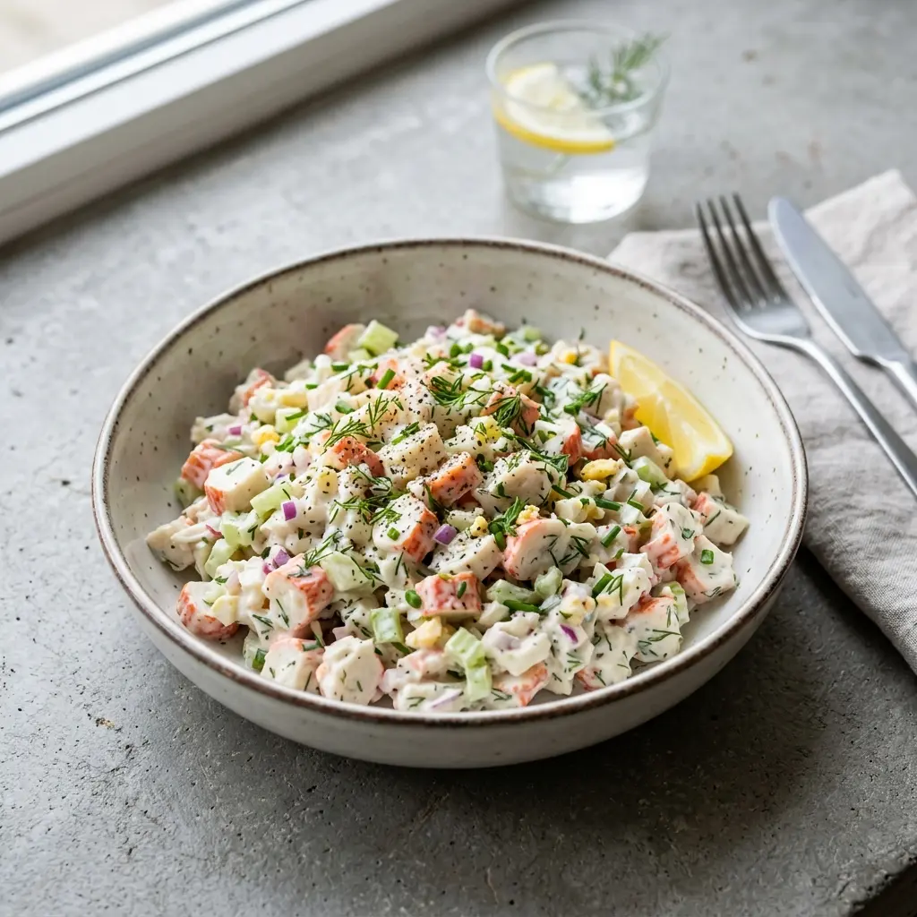 Fotografie hotového salátu: Surimi salát