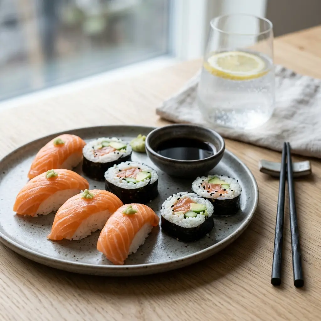 Fotografie hotového jídla: Sushi s lososem