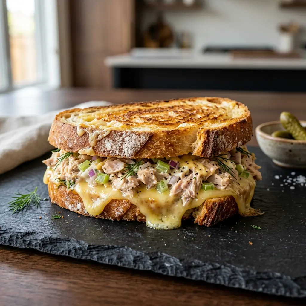 Fotografie hotového jídla: Tuna melt sendvič