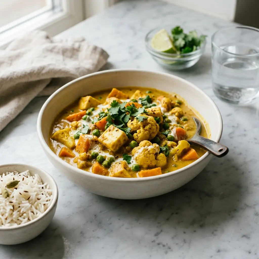 Fotografie hotového jídla: Vegetariánská korma