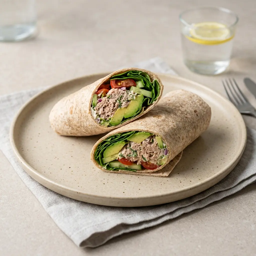 Fotografie hotového jídla: Wrap s tuňákem a avokádem