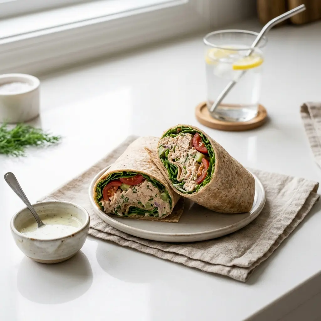 Fotografie hotového jídla: Wrap s tuňákem