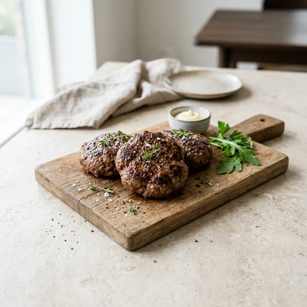 Fotografie hotového receptu Burgerové placky z horkovzdušné fritézy z horkovzdušné fritézy