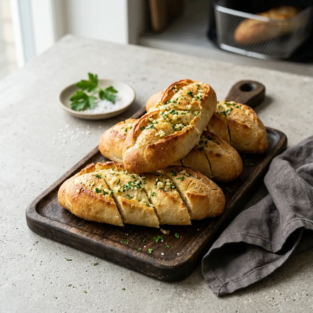 Fotografie hotového receptu Česnekové bagety z horkovzdušné fritézy z horkovzdušné fritézy