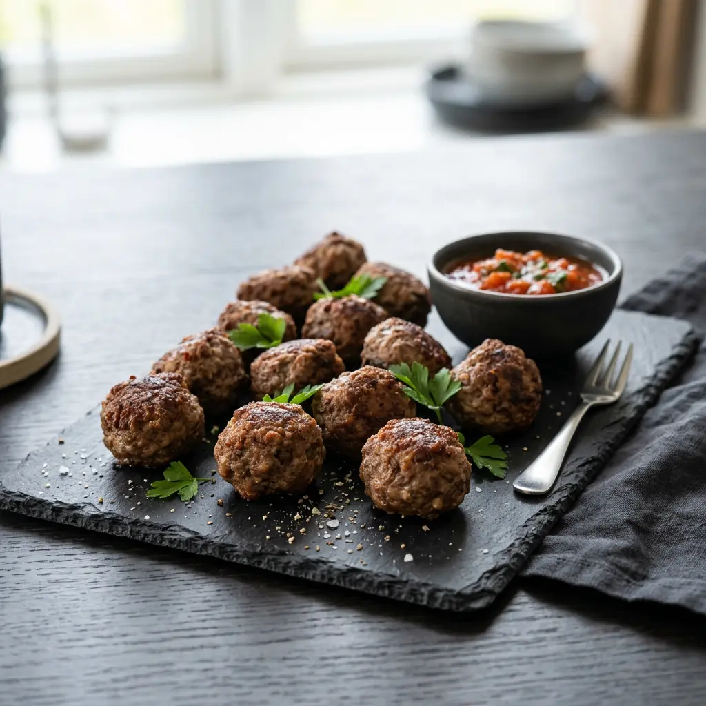 Fotografie hotového receptu Hovězí masové kuličky z horkovzdušné fritézy z horkovzdušné fritézy