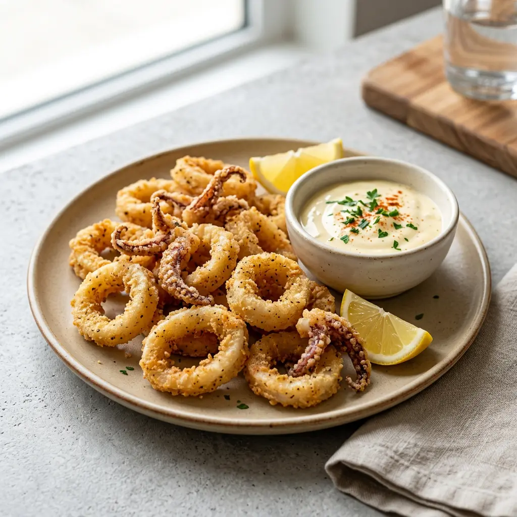 Fotografie hotového receptu Kalamáry z horkovzdušné fritézy z horkovzdušné fritézy