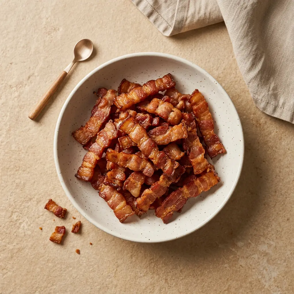 Fotografie hotového receptu Kostičky slaniny z horkovzdušné fritézy z horkovzdušné fritézy