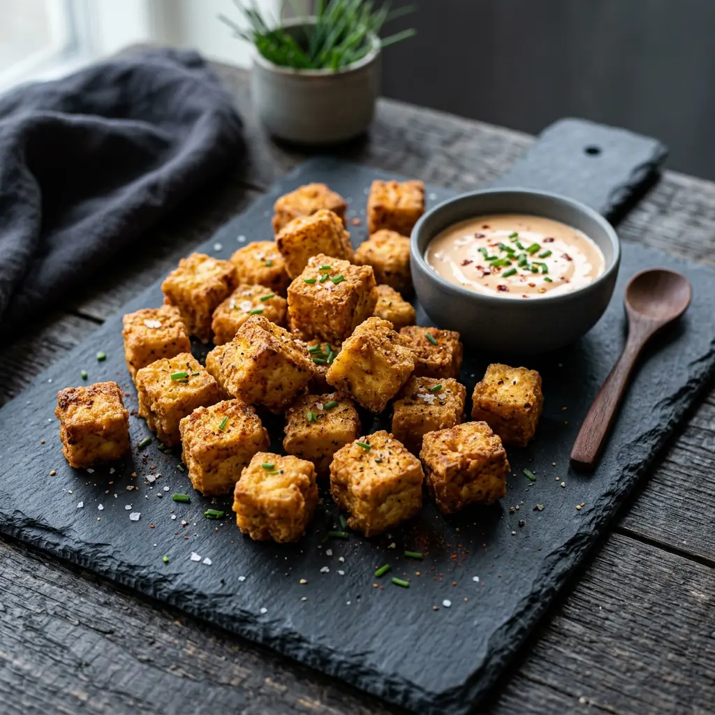 Fotografie hotového receptu Křupavé tofu z horkovzdušné fritézy z horkovzdušné fritézy