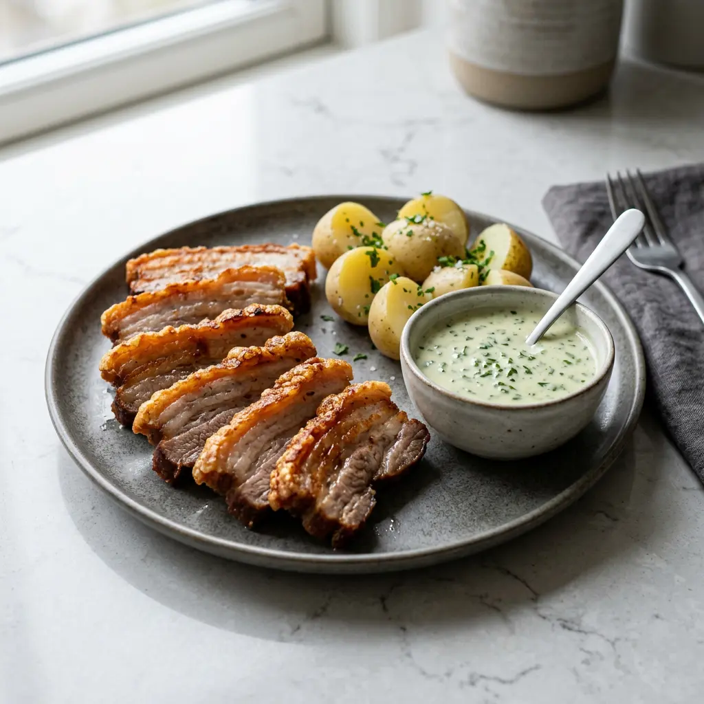 Fotografie hotového receptu Křupavý vepřový bůček z horkovzdušné fritézy z horkovzdušné fritézy