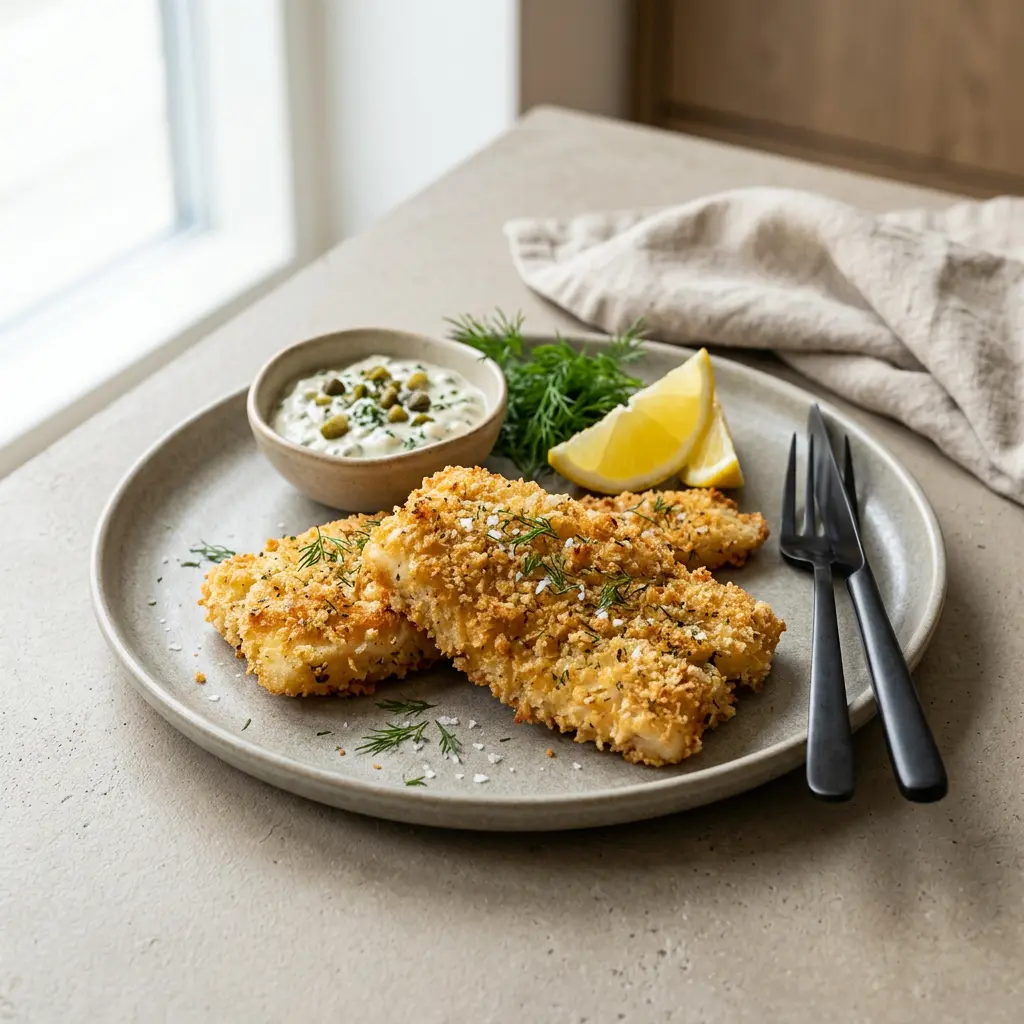 Fotografie hotového receptu Obalovaná ryba z horkovzdušné fritézy z horkovzdušné fritézy