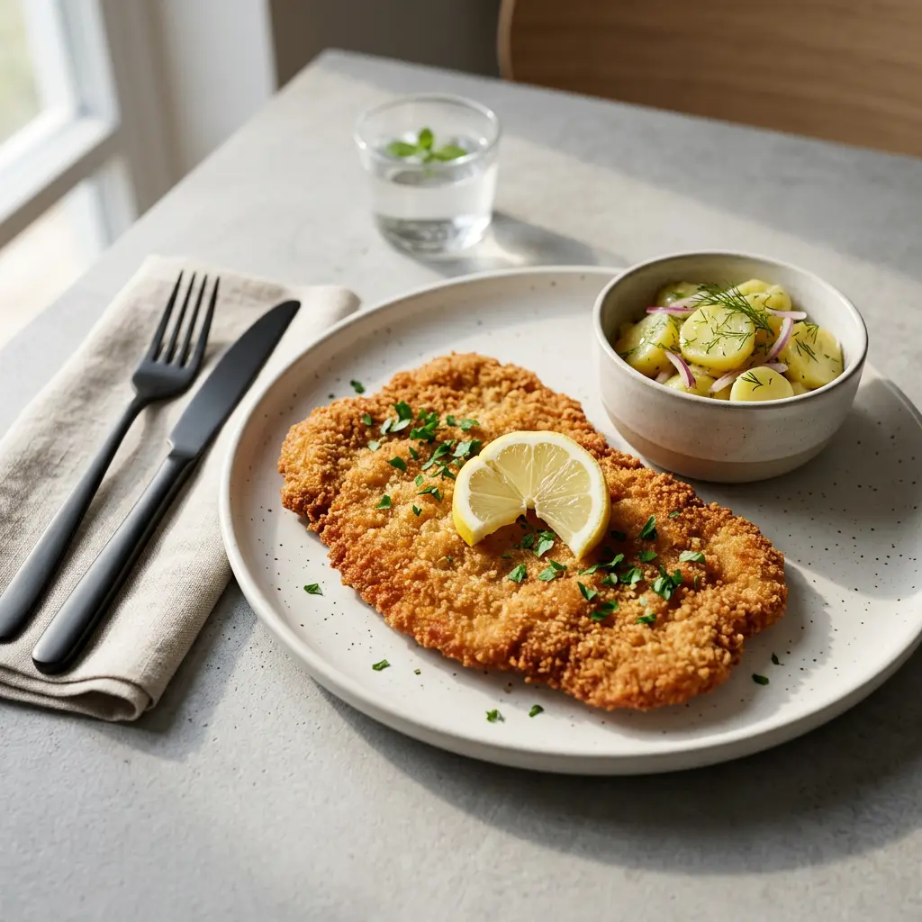 Fotografie hotového receptu Vídeňský řízek z horkovzdušné fritézy z horkovzdušné fritézy